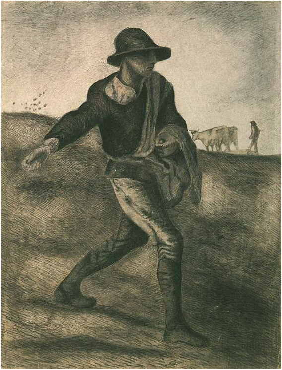 Vincent van Gogh's Sower (after Millet) Drawing