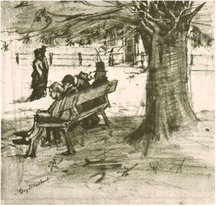 Vincent van Gogh's Bench with Four Persons Drawing