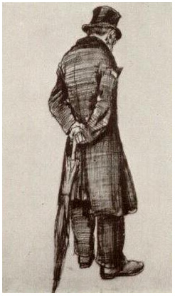 Vincent van Gogh's Orphan Man with Umbrella, Seen from the Back Drawing