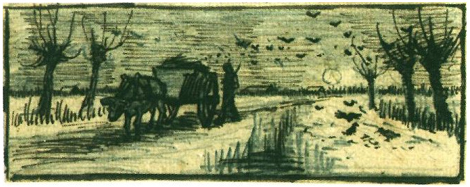 Vincent van Gogh's Oxcart in the Snow Drawing