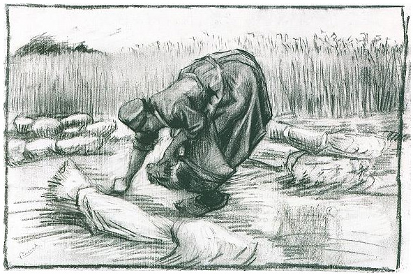 Vincent van Gogh's Peasant Woman, Stooping between Sheaves of Grain Drawing