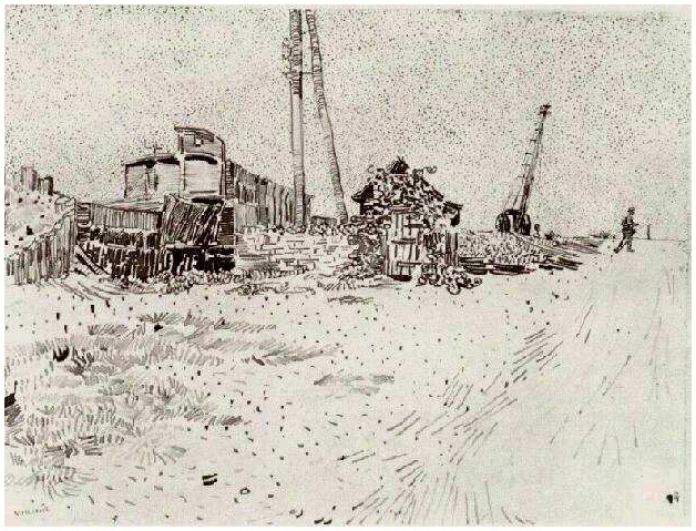 Vincent van Gogh's Road with Telegraph Pole and Crane Drawing