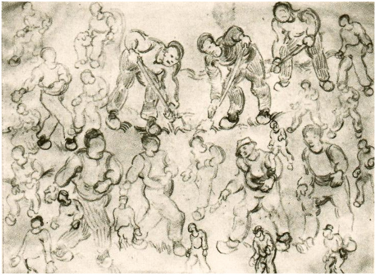 Vincent van Gogh's Sheet with Numerous Figure Sketches Drawing
